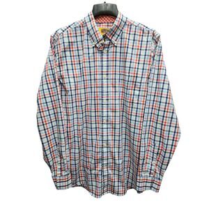 The Foundry Button Down Shirt Mens Large Tall Easy Care Red White Blue Plaid